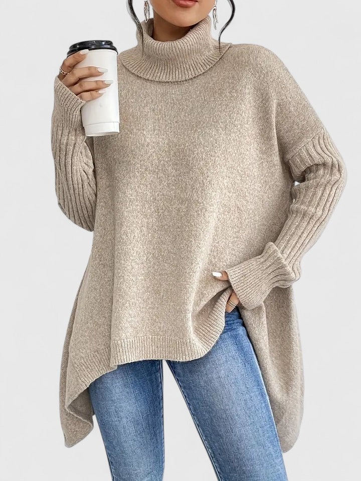 Turtleneck Drop Shoulder High Low Oversized Sweater 5
