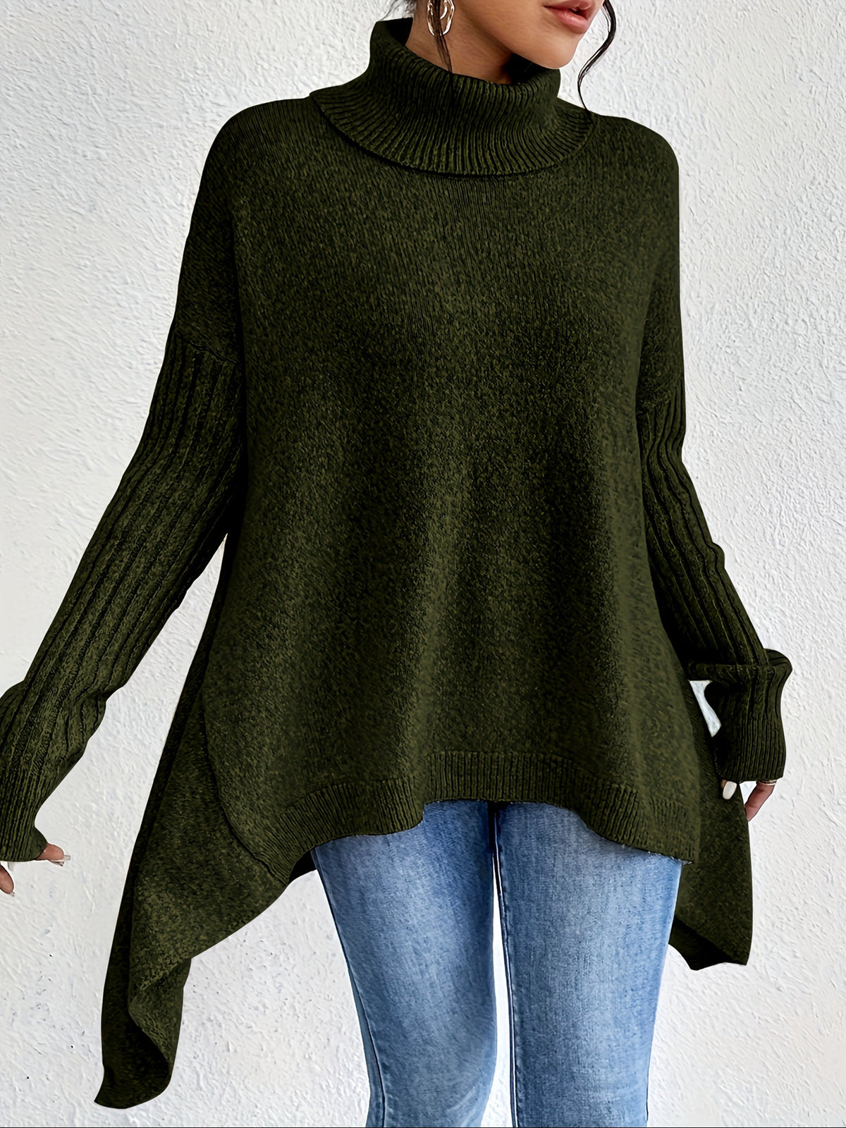 Turtleneck Oversized High Low Tunic Sweater 10