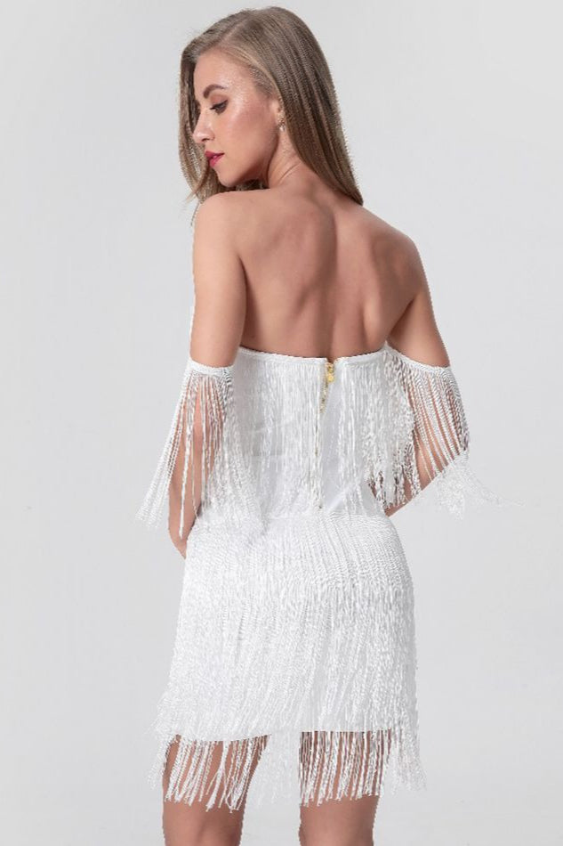 Strapless V Neck Backless Tassel Bandage Cocktail Dress - View 2