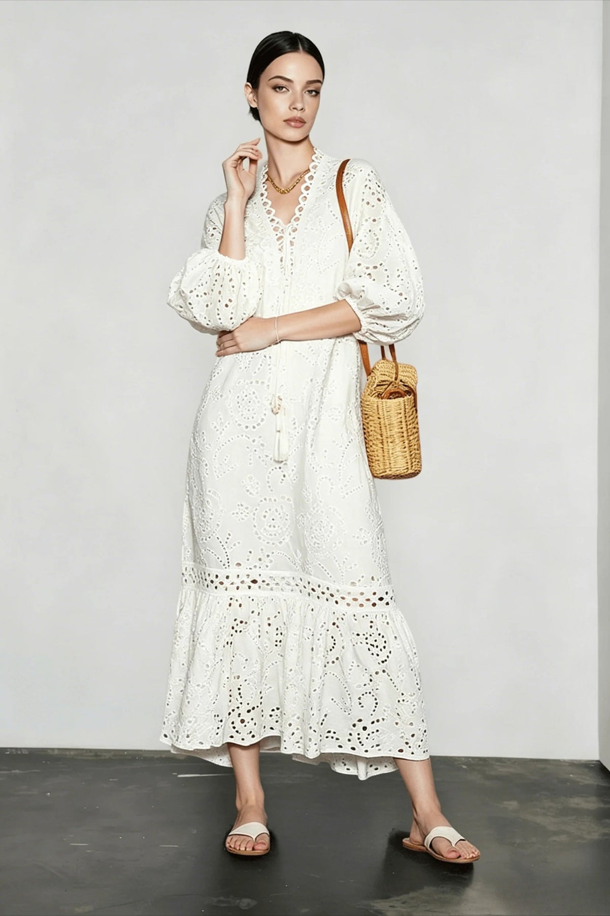 Embroidered Midi Dress