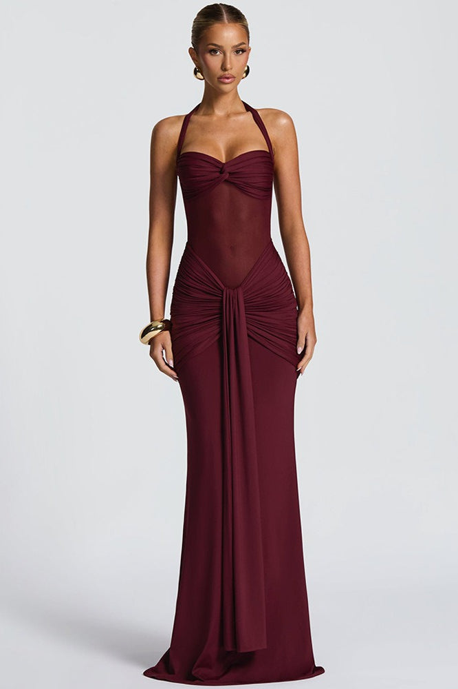 Halter Neck Twist Front Sheer Waist Mermaid Gown - View 6