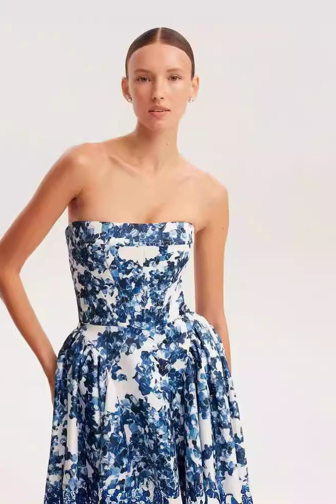 Floral Strapless Corset Cut Out A-Line Maxi Dress - View 3