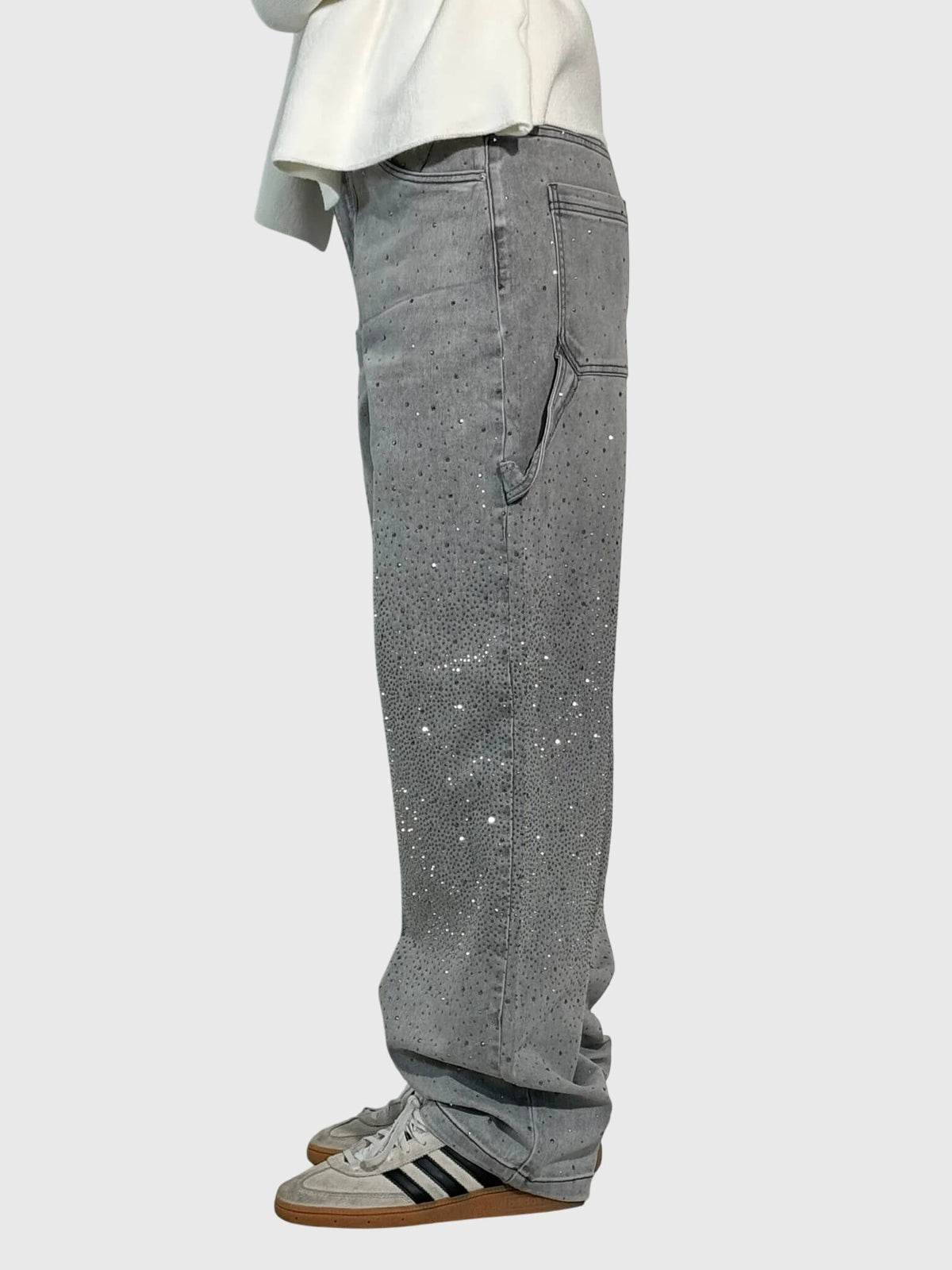 Rhinestone Embellished Wide Leg Cargo Jeans 17