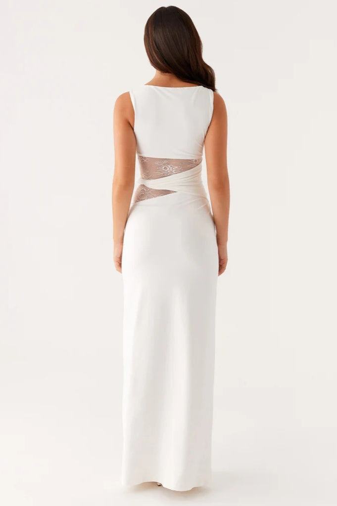 Slim Sheer Lace Paneled Maxi Lace Dress - View 6
