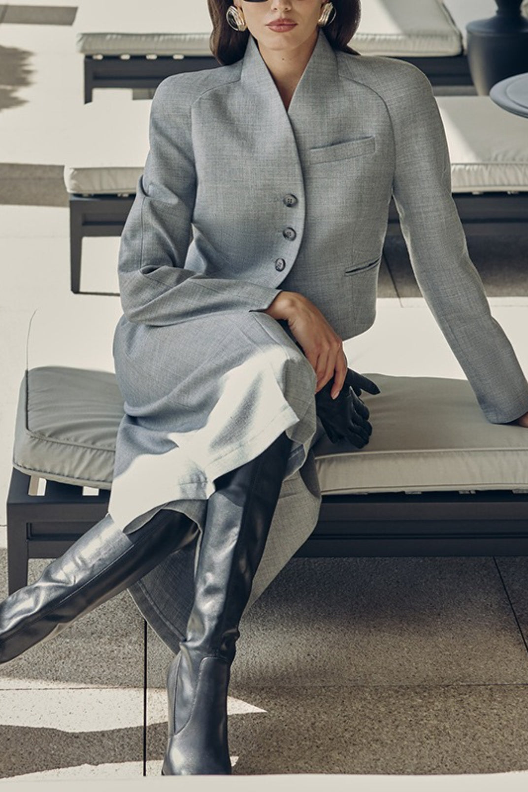 Office Long Sleeve Blazer Pleated Skirt Two Piece Set