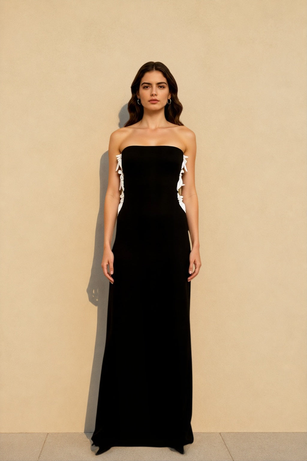 Strapless Bow Side Cut Out Column Maxi Gown