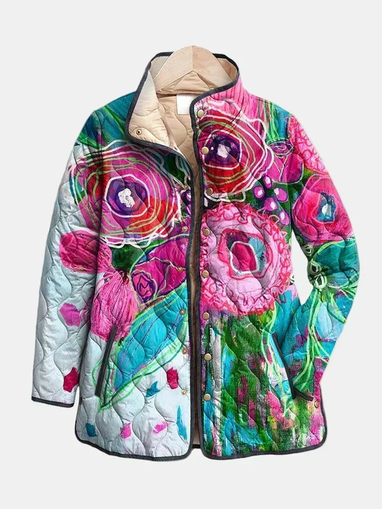 Floral Print Quilted Stand Collar Jacket 2