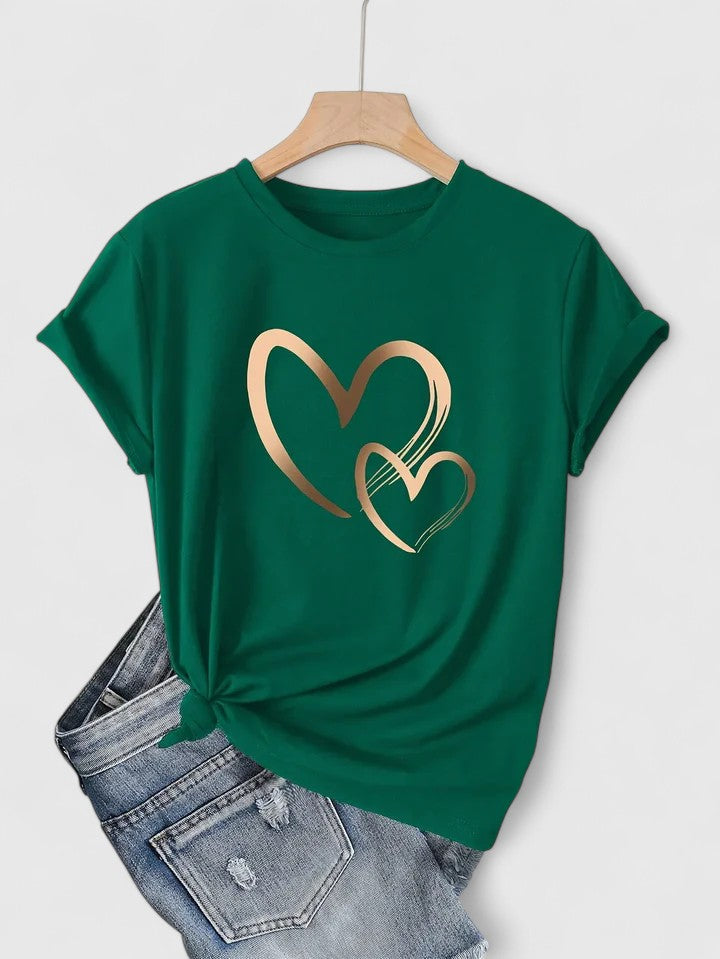 Heart Print Crew Neck Short Sleeve T-Shirt 7