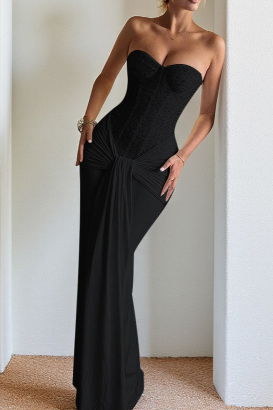 Sequin Strapless Corset Ruched High Split Mermaid Maxi Dress - View 14