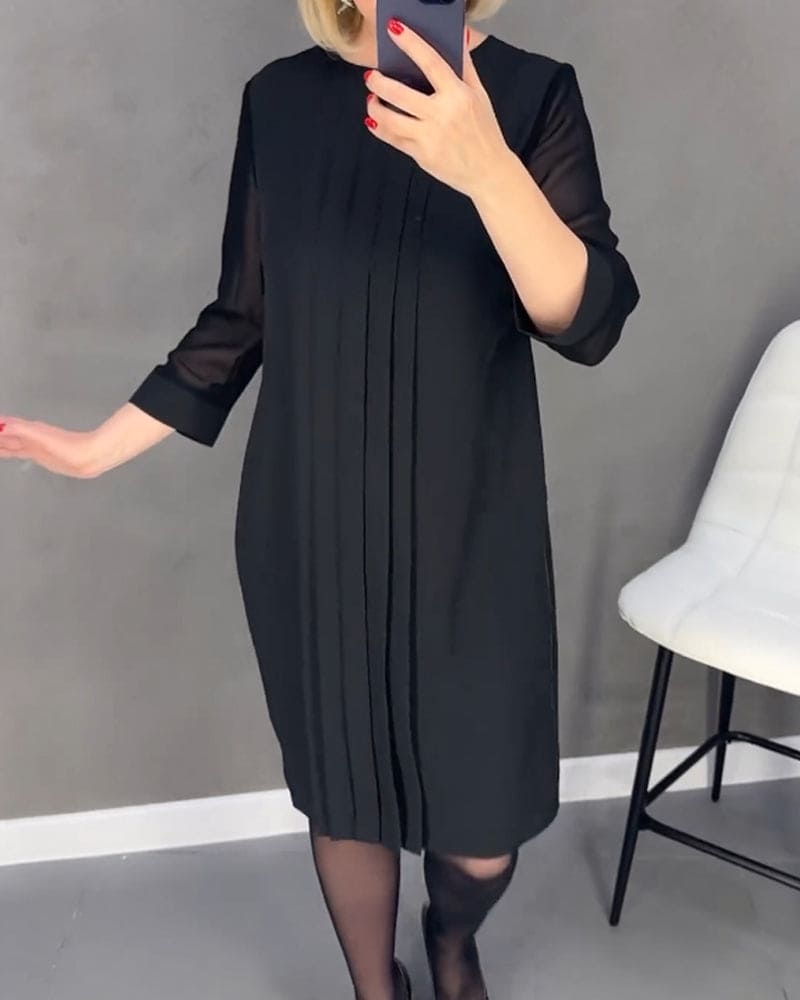 V-Neck 3/4 Sleeve Ruched Midi Dress - View 5