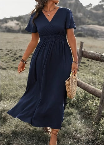 Wrap V-Neck Flutter Sleeve Smocked Waist High Split Maxi Summer Dress - View 2