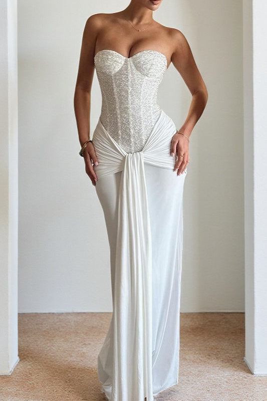 Sequin Strapless Corset Ruched High Split Mermaid Maxi Dress - View 4