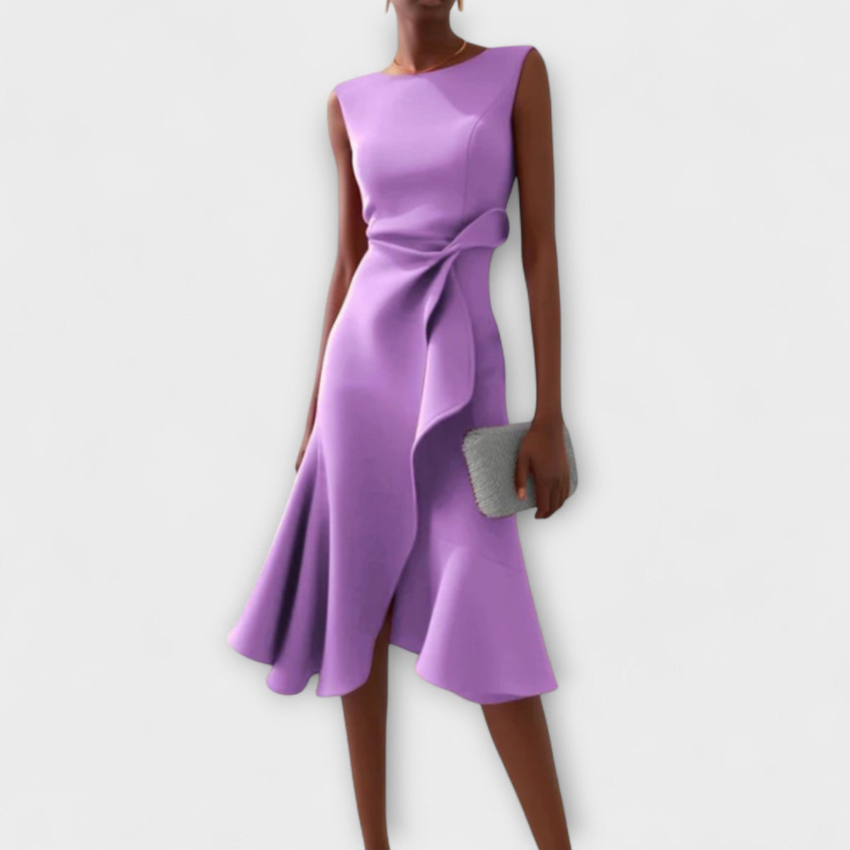 Round Neck Sleeveless Ruffle Wrap Fit and Flare Midi Dress 8