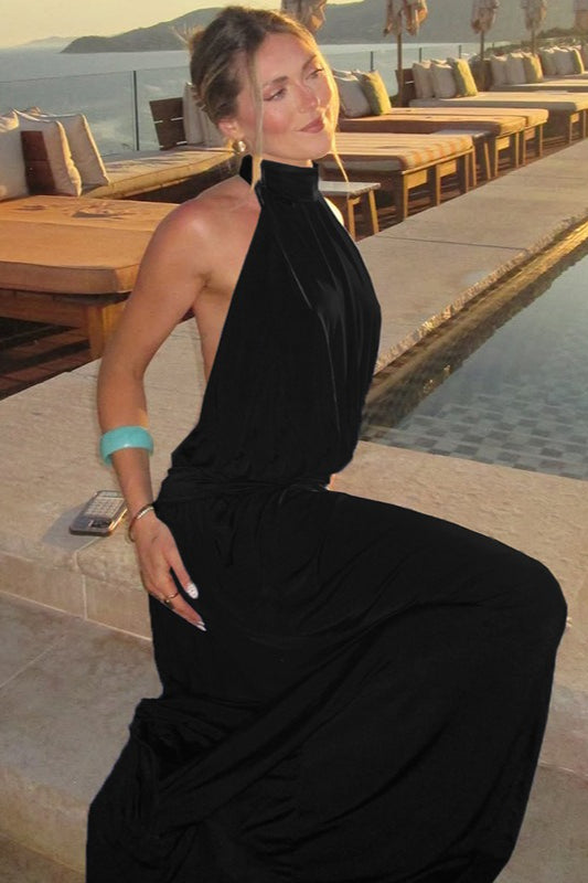 Halter Neck Ruched High Split Maxi Dress - View 4