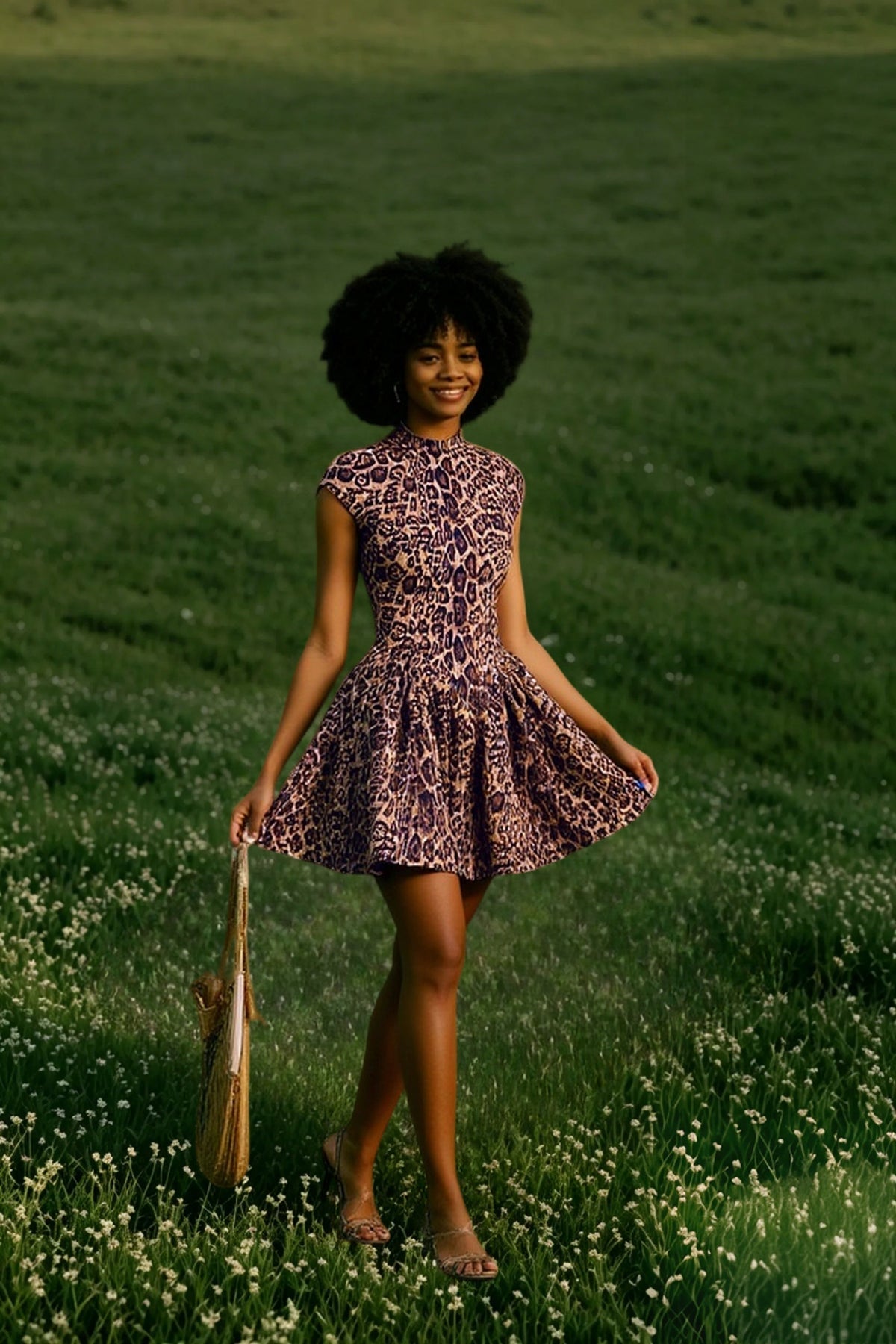 Leopard Print Cap Sleeve Crew Neck Fit and Flare Mini Dress - View 3