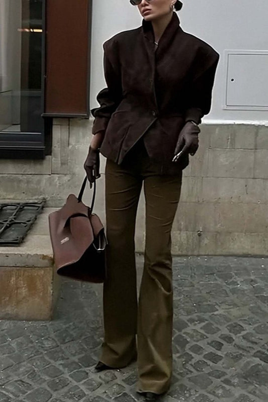 Street Style Belted Button Detail Blazer