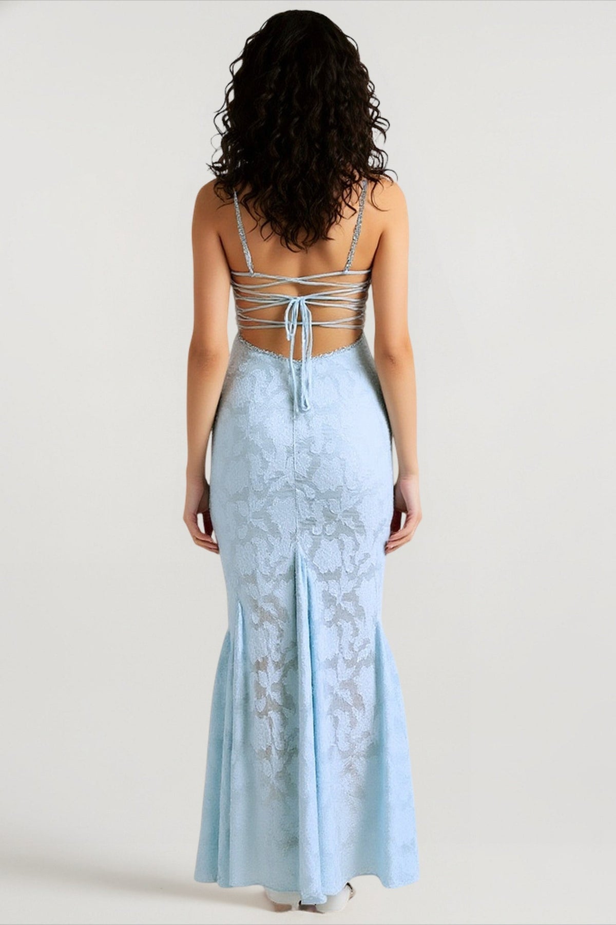 Tie Waist Sling Embroidered Mermaid Lace Dress - View 2
