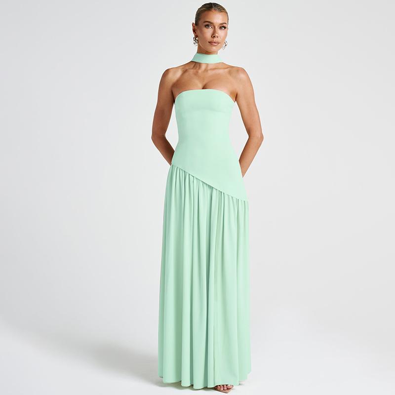 Strapless Corset Draped Sash High Split Maxi Gown 6