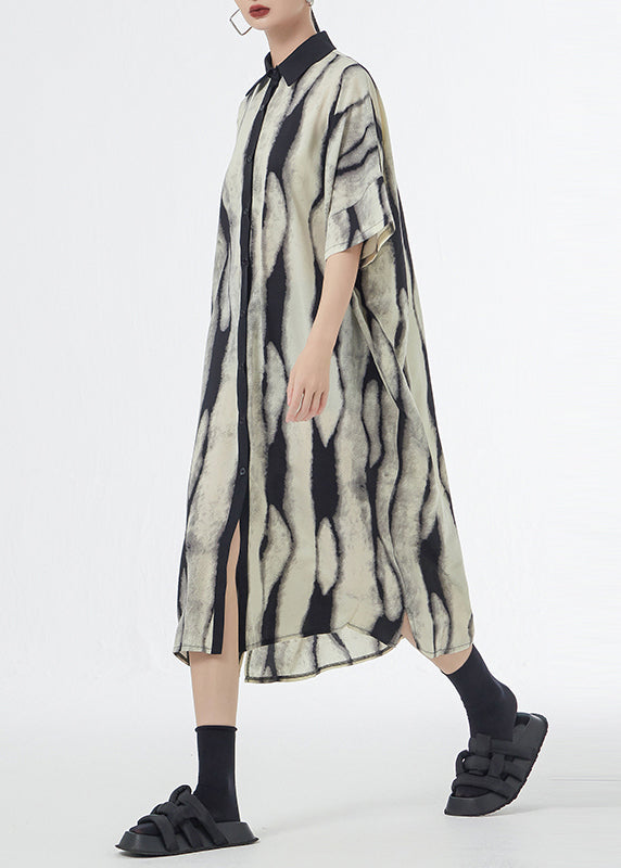 Abstract Print Collared Button Down Short Sleeve Shirt Midi Dress - View 4