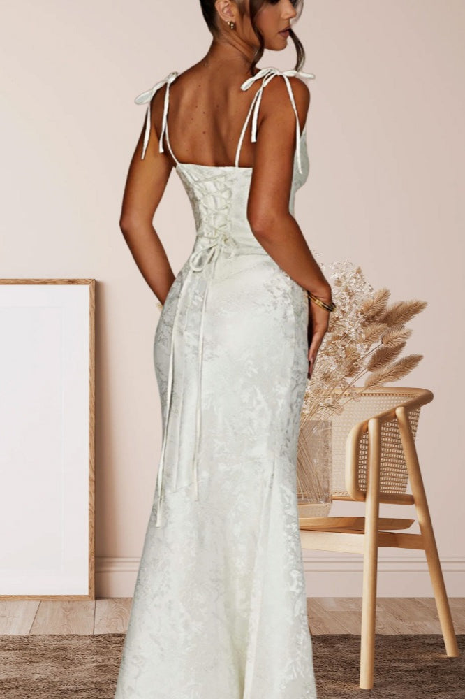 Jacquard Square Neck Backless Mermaid Maxi Dress - View 9