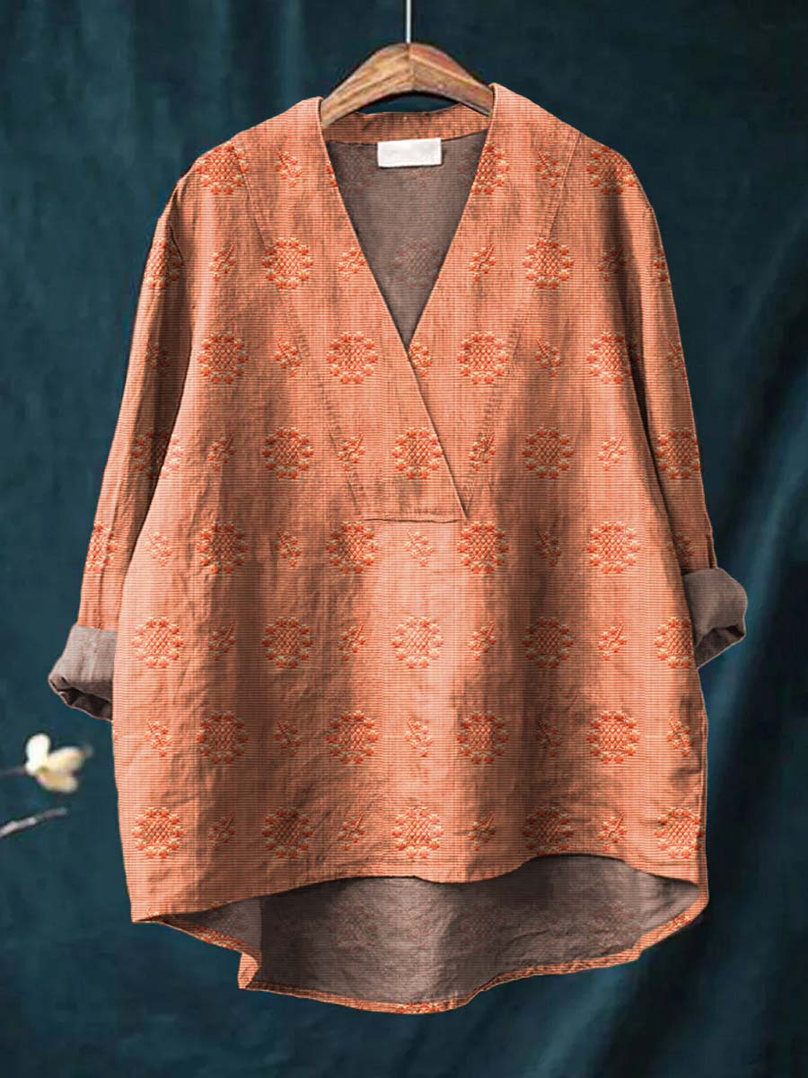 V-Neck Quarter Sleeve Eyelet Embroidered Tunic Top 4