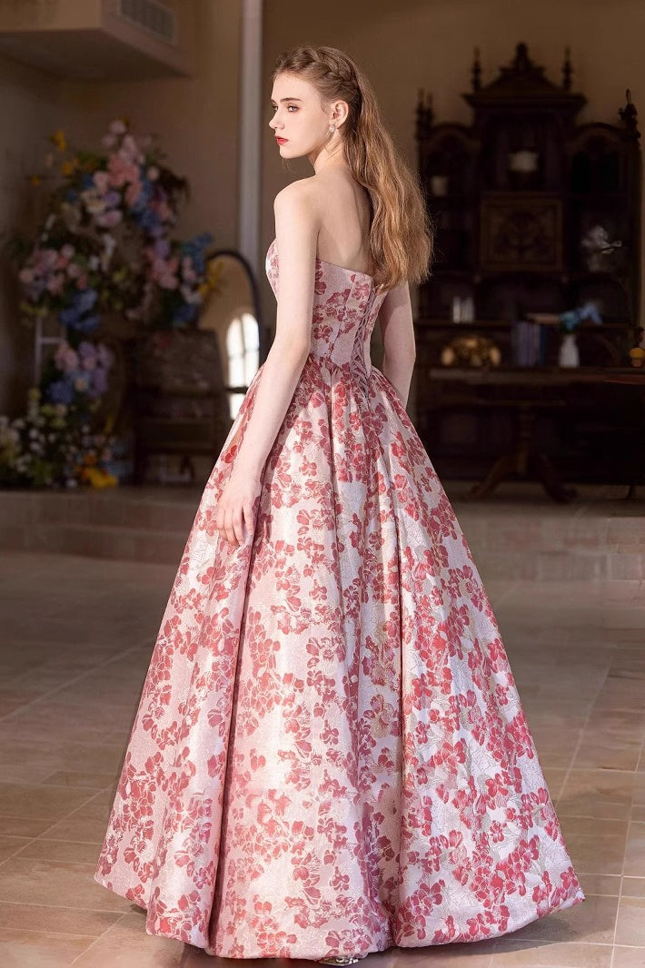 Floral Strapless Ball Gown Prom Dress - View 2