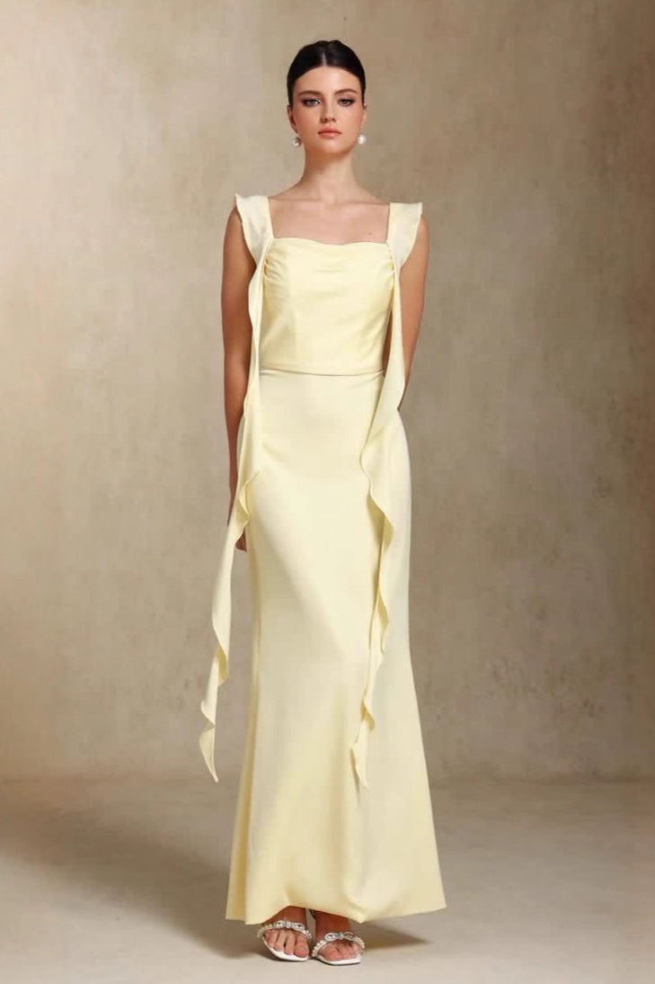 Square Neck Ruffle Trim Mermaid Gown - View 3