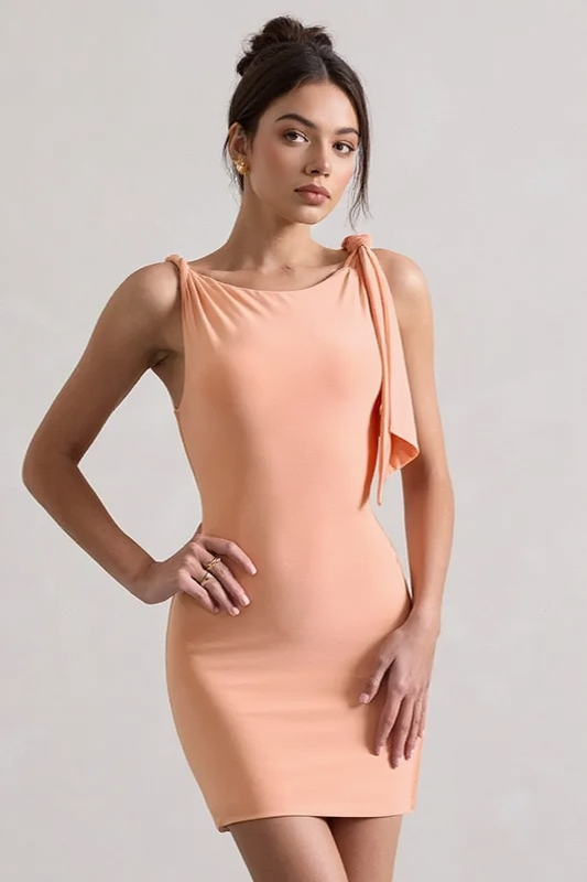 Boat Neck Twist Shoulder Bodycon Mini Party Dress - View 2