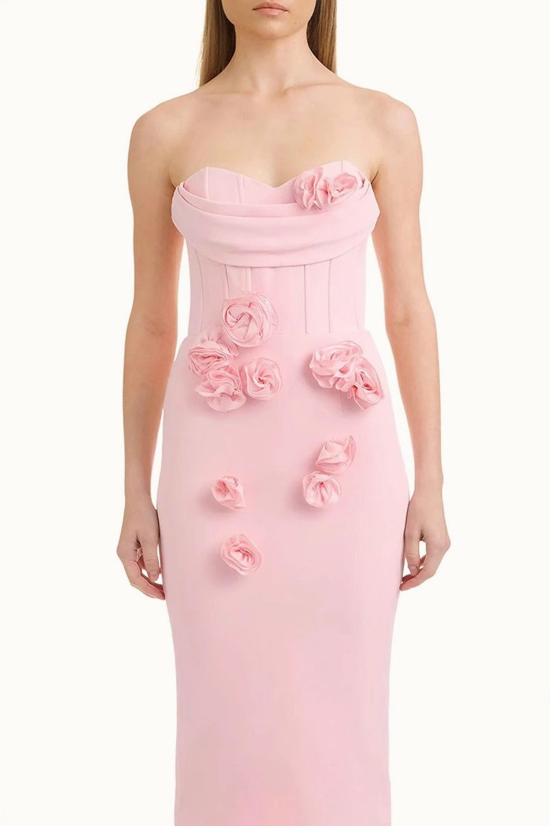 Strapless Corset 3D Floral Bodycon Maxi Dress - View 3