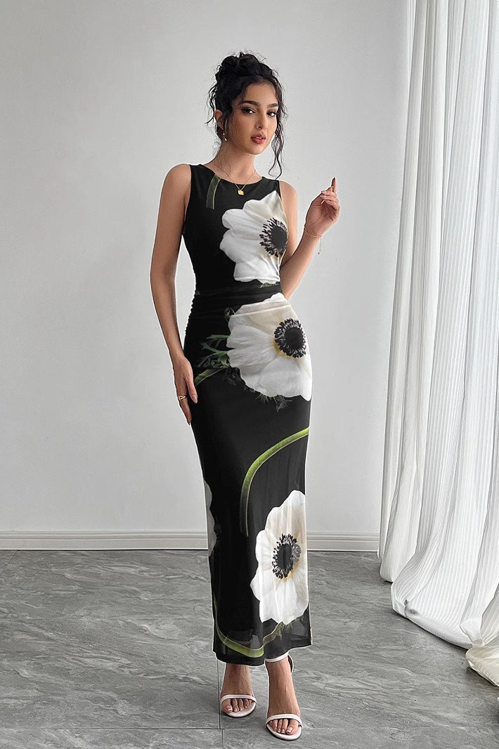 Black Mesh Printed Maxi Dress - View 2