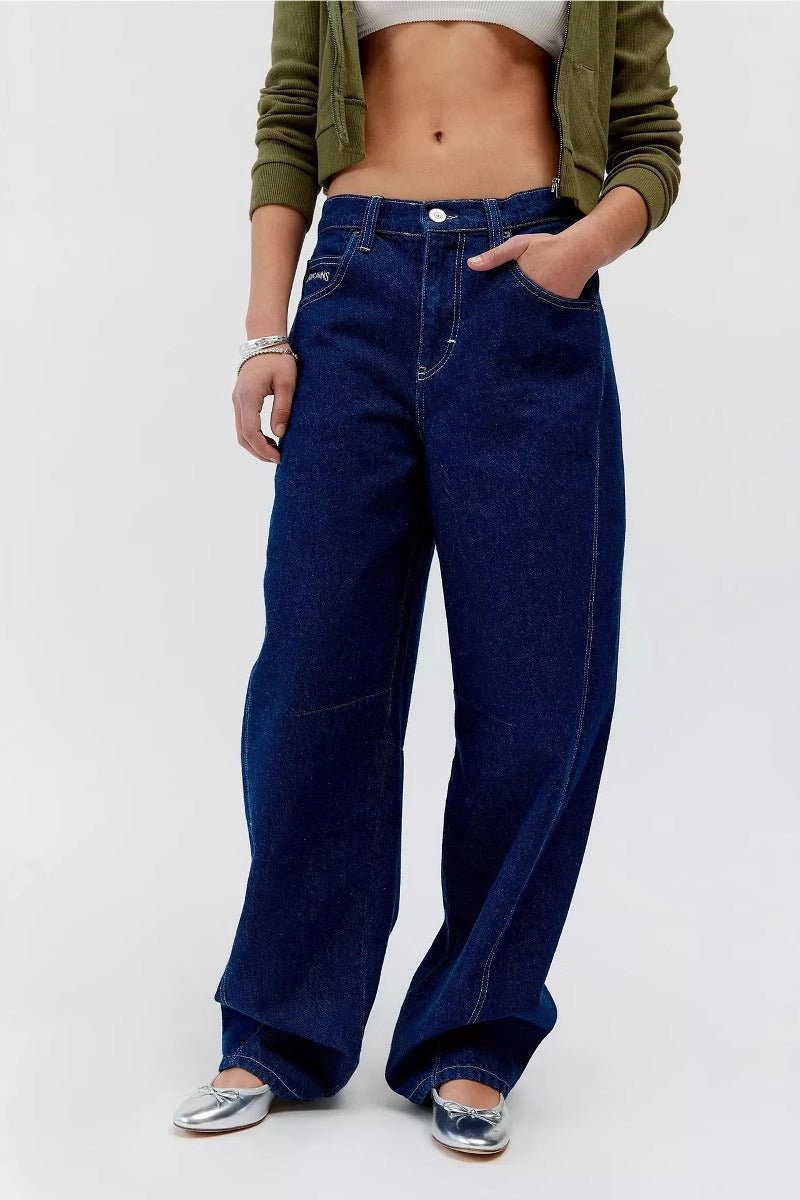 Low-Rise Vintage Washed Wide-Leg Denim Jeans