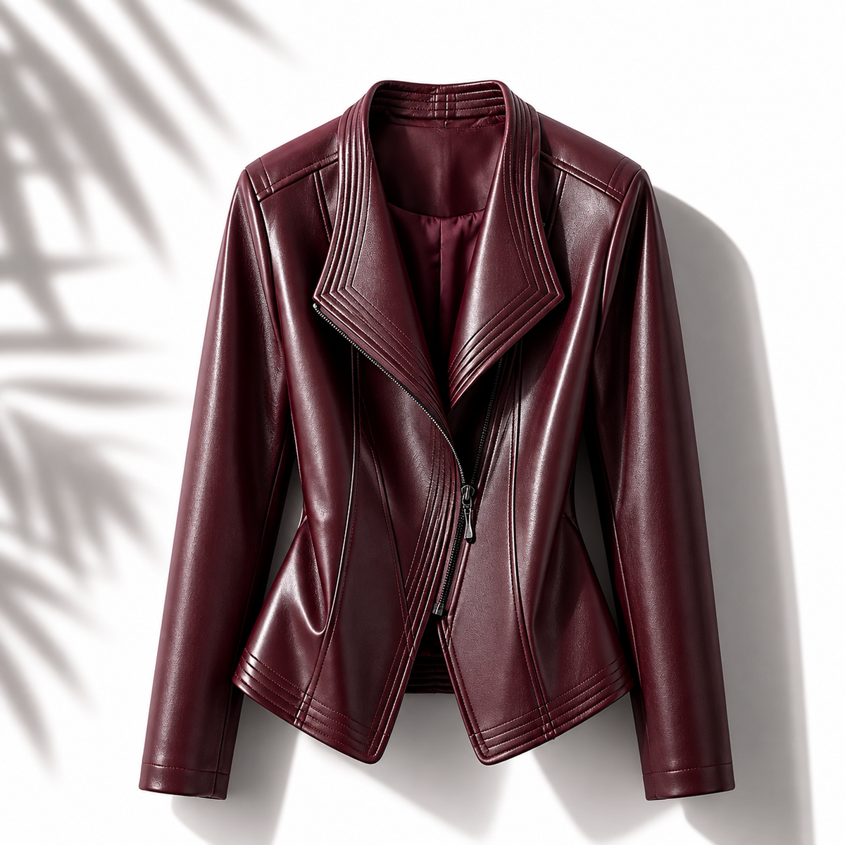Draped Lapel Asymmetric Zip Faux Leather Jacket 5