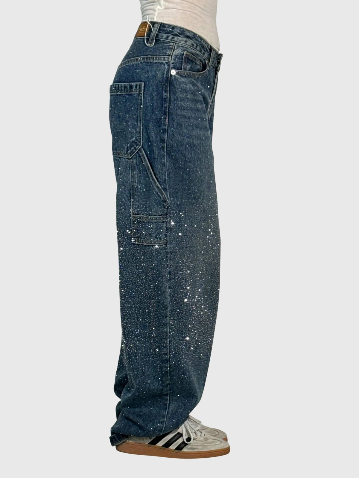 Rhinestone Embellished Wide Leg Cargo Jeans 2