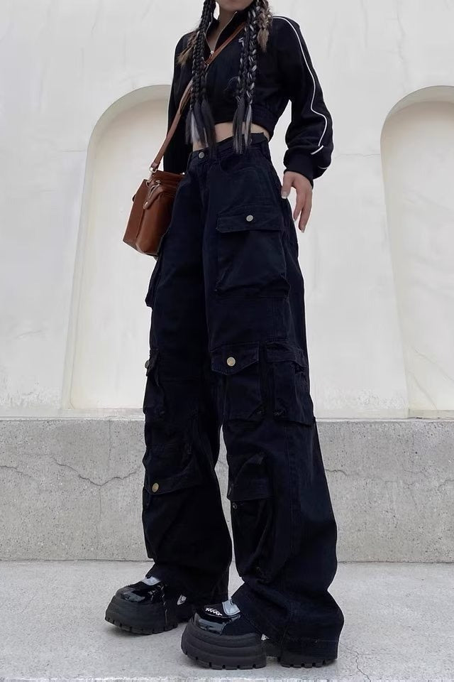 Multi-Pocket Wide Leg Cargo Slim Straight Cargo Pants