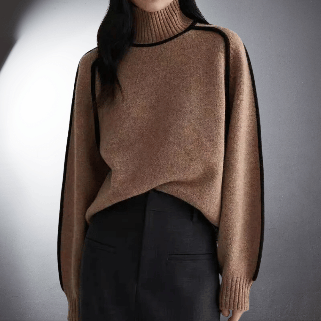 Turtleneck Long Sleeve Contrast Trim Sweater 4