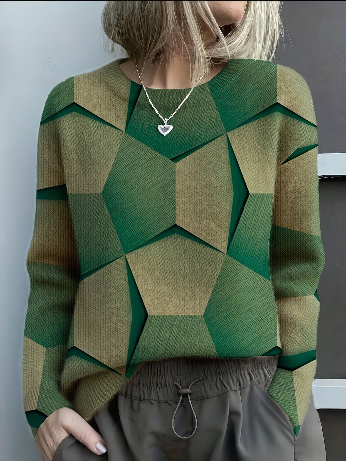 Crew Neck Geometric Colorblock Knit Sweater 2