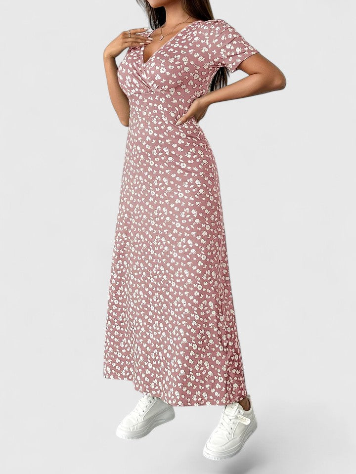 Floral Surplice V-Neck Short Sleeve Maxi Dress 3