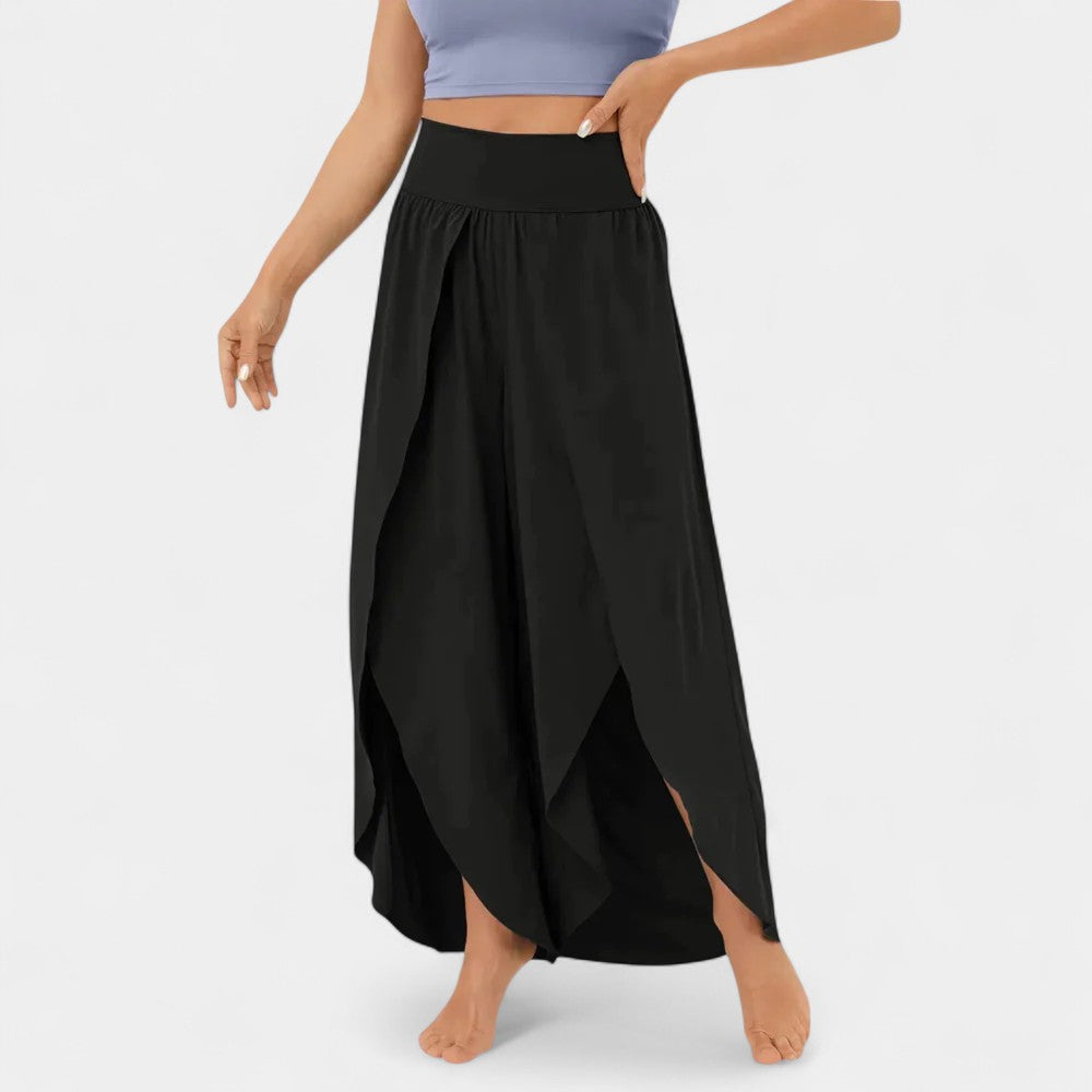 High Waist Split Front Layered Wide Leg Palazzo Pants 7