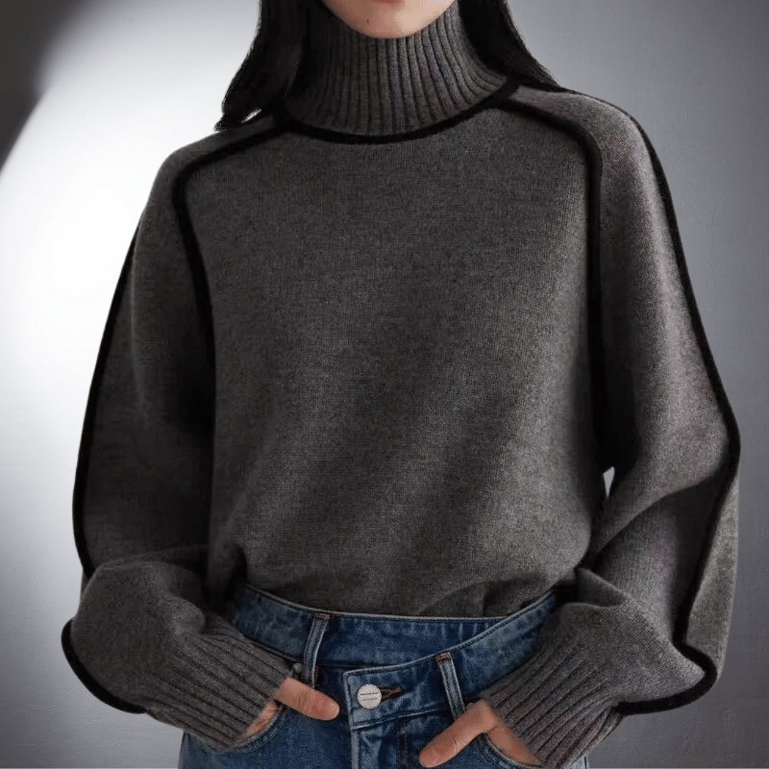 Turtleneck Long Sleeve Contrast Trim Sweater 6