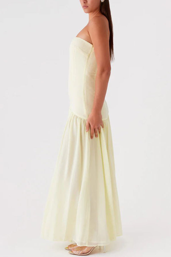 Lizzy Strapless Semi Sheer Patchwork Chiffon Maxi Dress - View 18