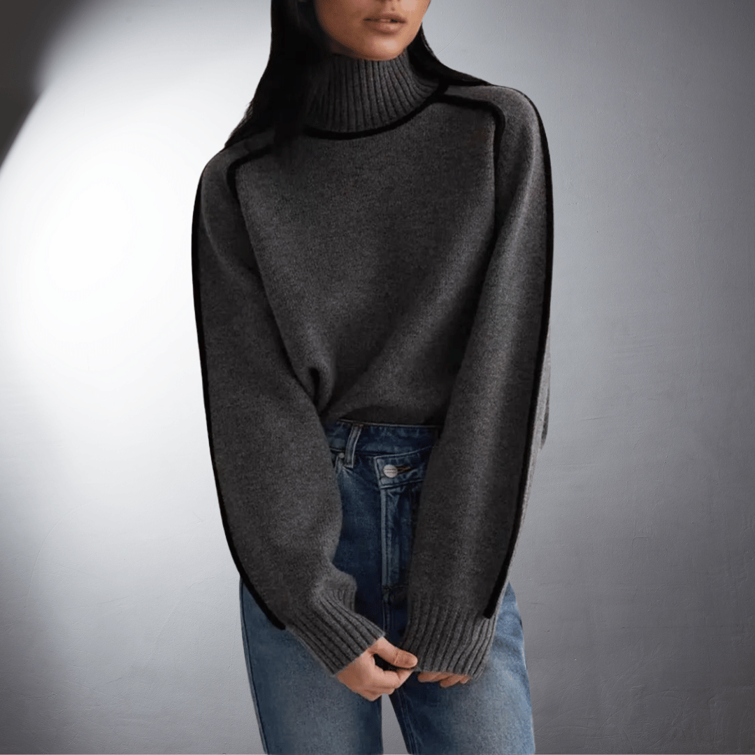 Turtleneck Long Sleeve Contrast Trim Sweater 7