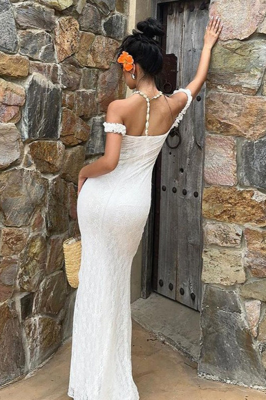 Off Shoulder Sweetheart Ruffle Cap Sleeve All Over Maxi Dress - View 3