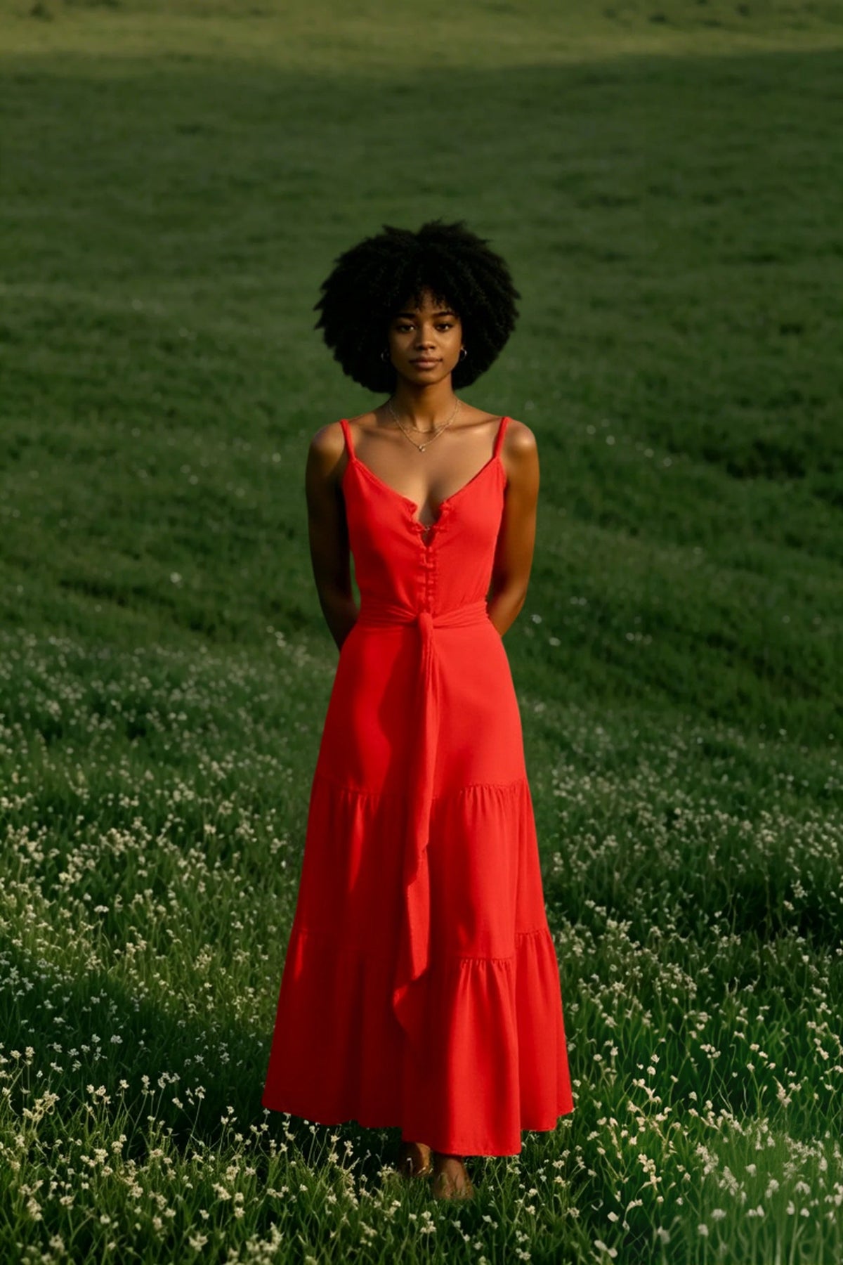 V Neck Tunic Ruffles Maxi Dress