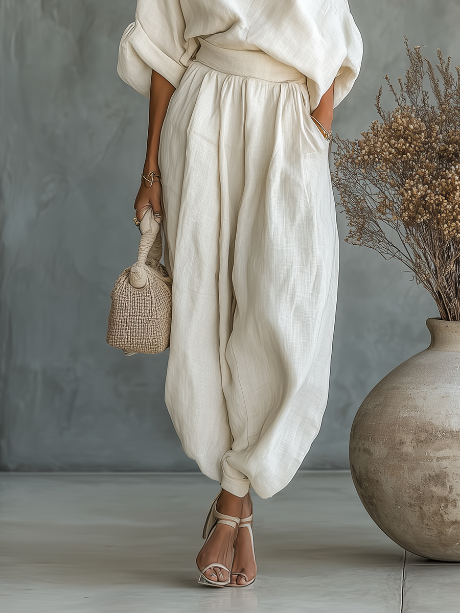 One Shoulder Short Sleeve Top and Wide Leg Pants Two Piece Set 5