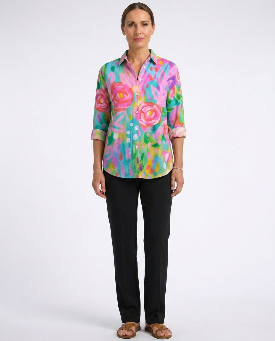 Floral Print Long Sleeve Button Up Shirt