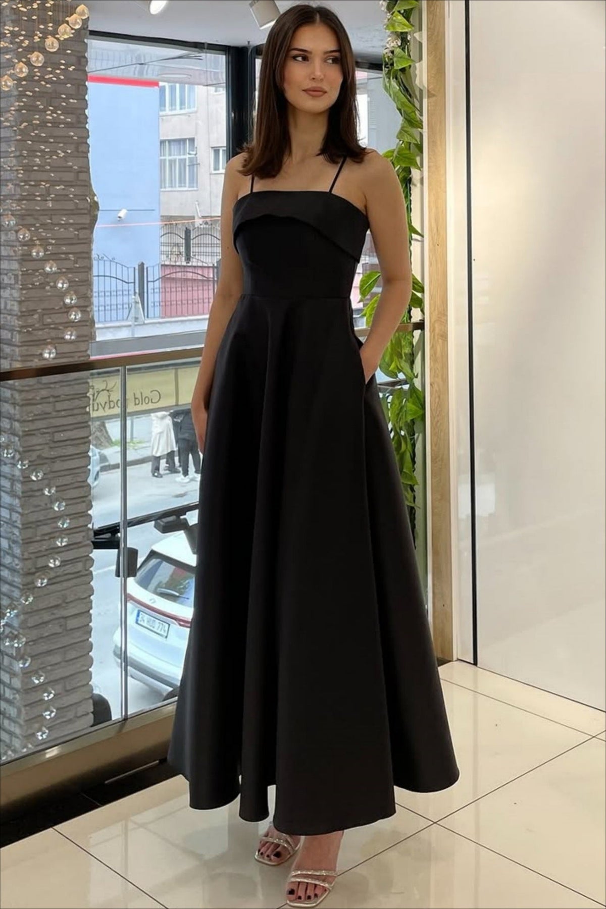 Spaghetti Strap Fit and Flare A-Line Midi Dress - View 4