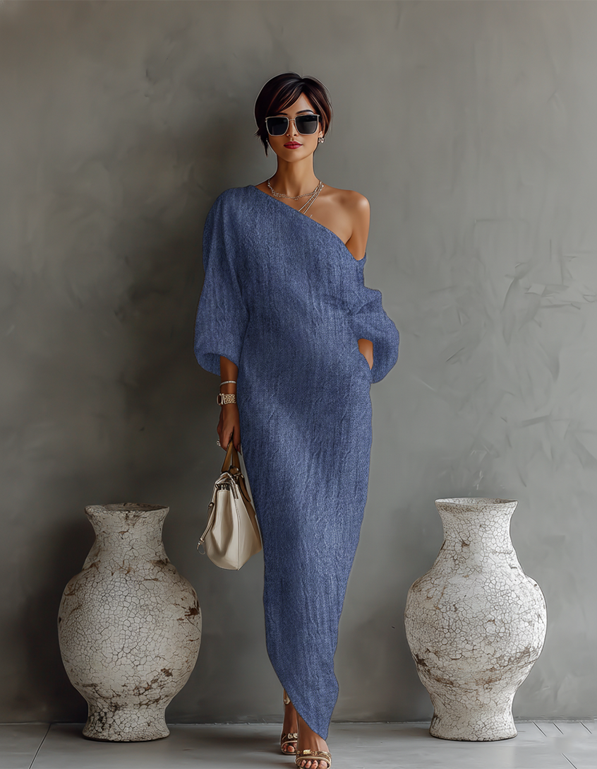 One Shoulder Long Sleeve Relaxed Maxi Dress 3