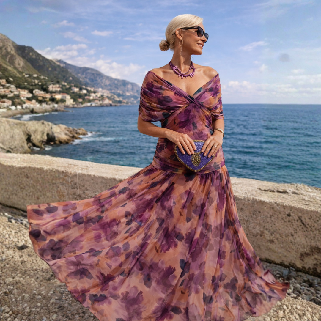 V-Neck Ruched Wrap Short Sleeve Chiffon Maxi Dress 9