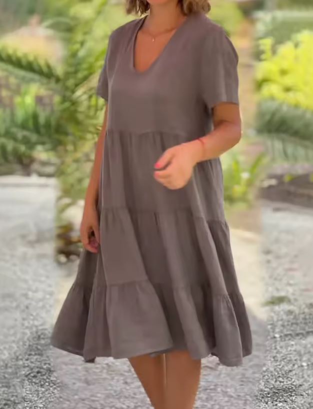 V-Neck Short Sleeve Tiered Midi Dress 6
