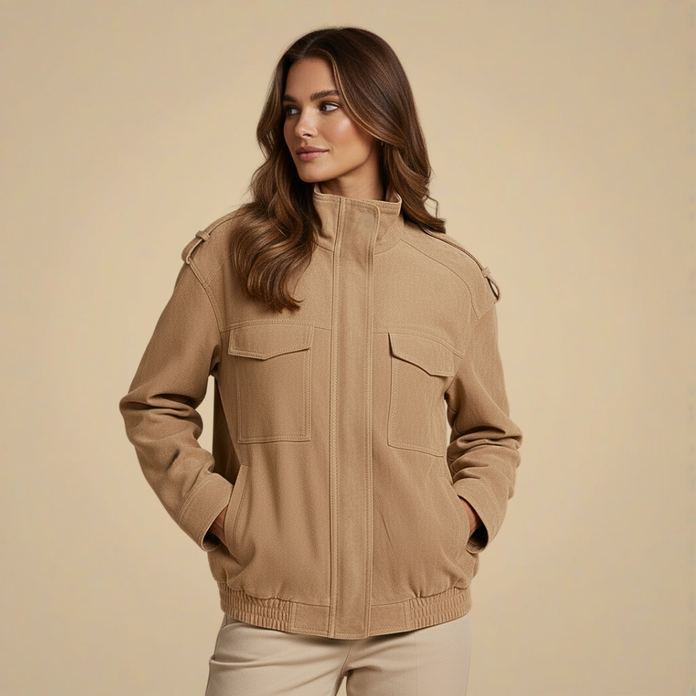 Stand Collar Zip Front Flap Pocket Utility Jacket 4